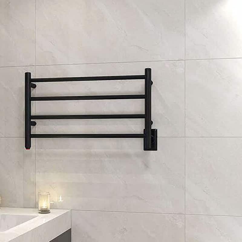 4 Bars Towel Holders Wall Mounted Plug-In/Hardwired Towel Warmer Heated Towel Racks Stainless Steel in Matte Black