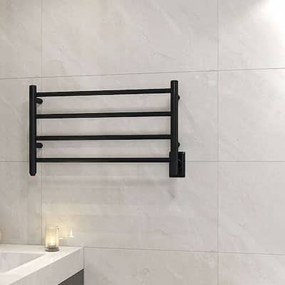 4 Bars Towel Holders Wall Mounted Plug-In/Hardwired Towel Warmer Heated Towel Racks Stainless Steel in Matte Black