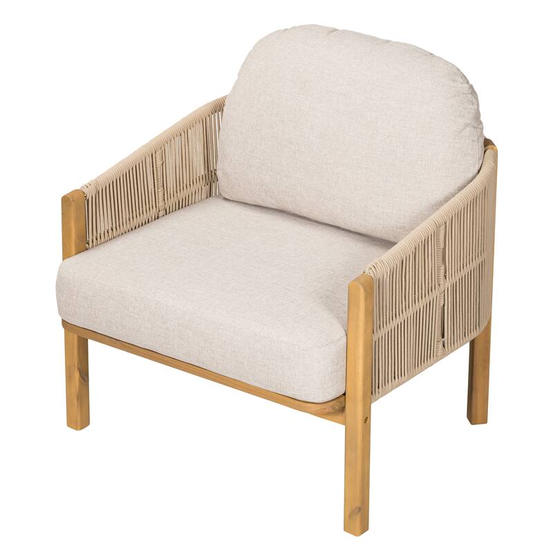 Christopher Knight Home - Ethan Outdoor Wood Club Chair with Rope and Cushion