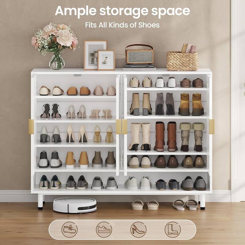 Shoe Storage Cabinet Shoe Organizer 3 Adjustable Shelves Metal Legs