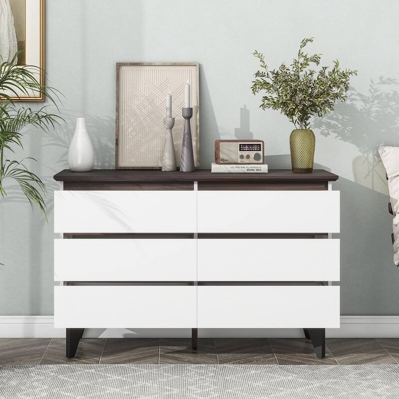 6-Drawer Double Dresser with Wide Drawers,Wood Storage Chest