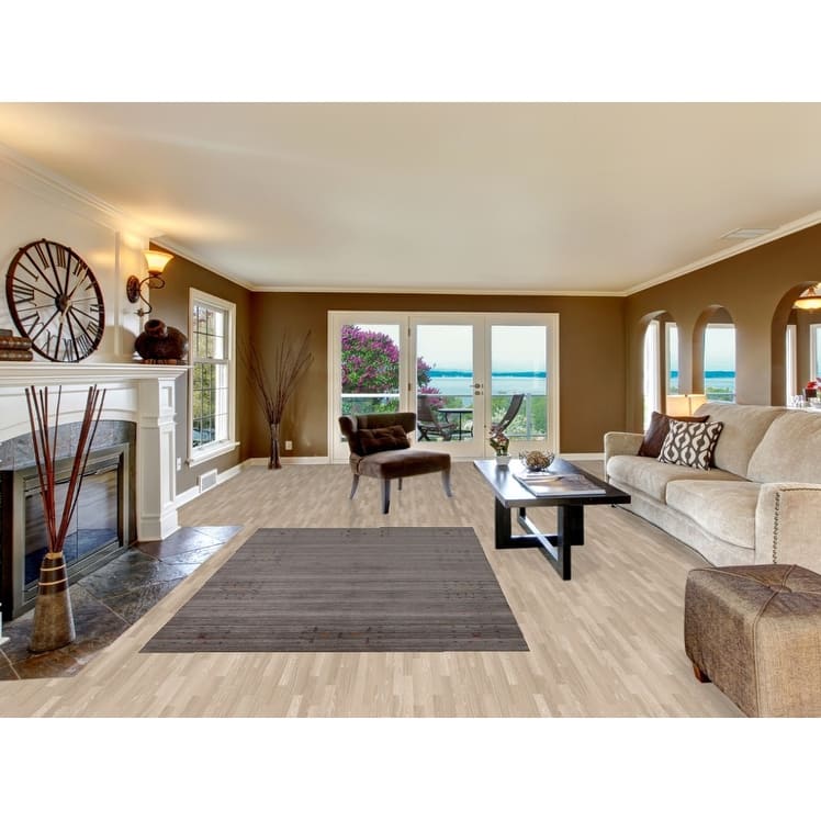 Hand Knotted Oriental 100% Wool Carpet Tribal Stripe Greys & Charcoal Gabbeh Area Rug - 8' 1'' X 5' 1''
