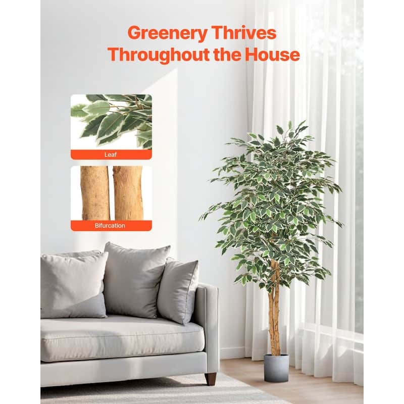 Lifelike 5ft Green Artificial Faux Ficus Tree with Flexible Branches for Modern Living Room or Office - 34.25 x 33.46 x 61.42 in