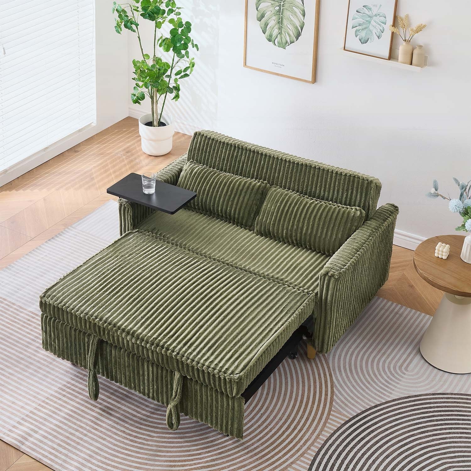 Convertible Sofa with Movable Tabletop and USB Ports for Living Rooms and Bedrooms