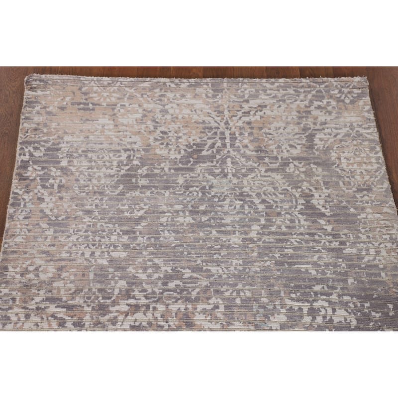 Beige Striped Abstract Oriental Accent Rug Handmade Wool Carpet - 2'9"x 4'10"