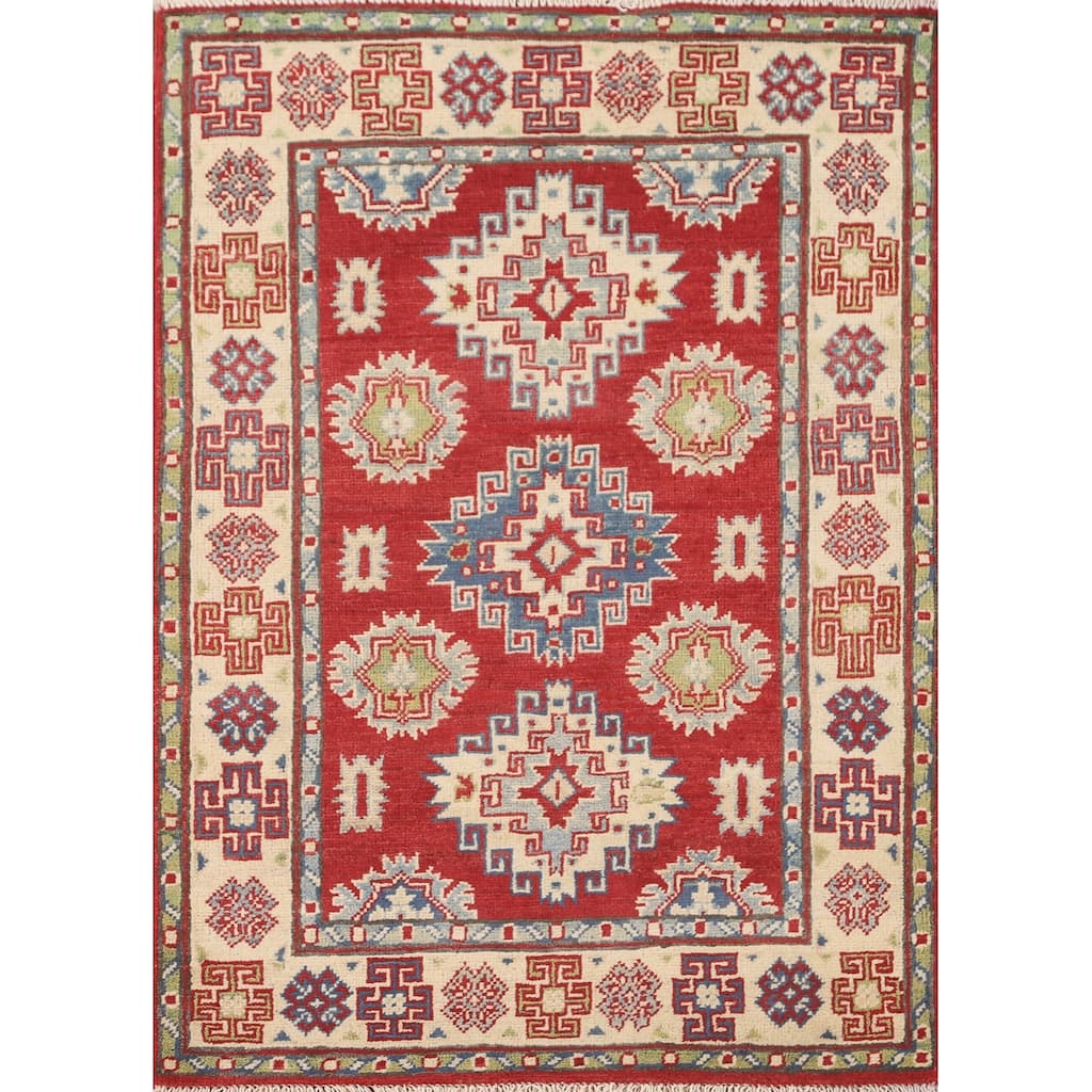 Pakistan Red Kazak Accent Rug Wool Carpet - 2'10" x 4'2"