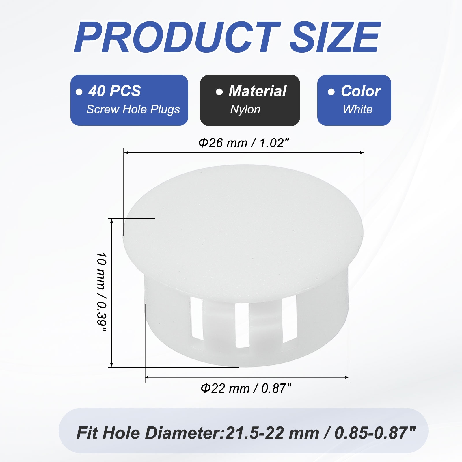 Plastic Hole Plugs, Flush Type Round Plug Snap in Locking Screw Hole Covers Insert End Caps for Furniture Cabinet Kitchen Door
