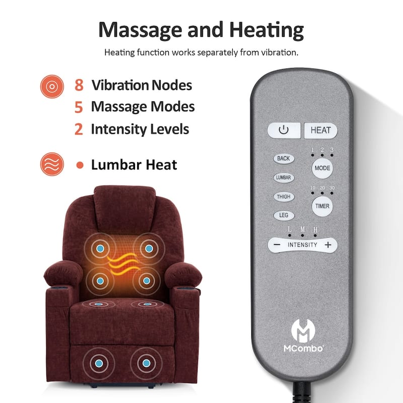 Power Lift Recliner Chair for Elderly, Massage and Heat, Fabric
