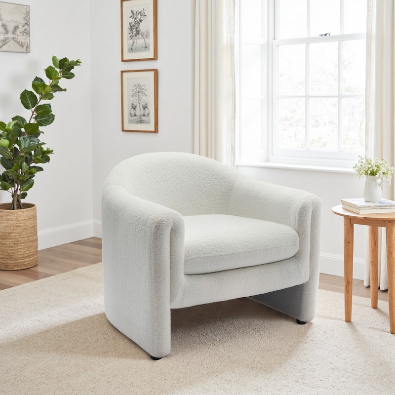 Modern Upholstered Barrel Accent Chair - Withe Boucle