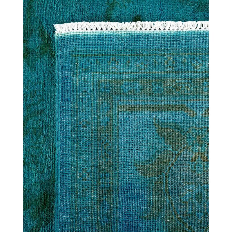 Overton Hand Knotted Wool Vintage Inspired Modern Contemporary Overdyed Blue Area Rug - 8' 1" x 10' 3"