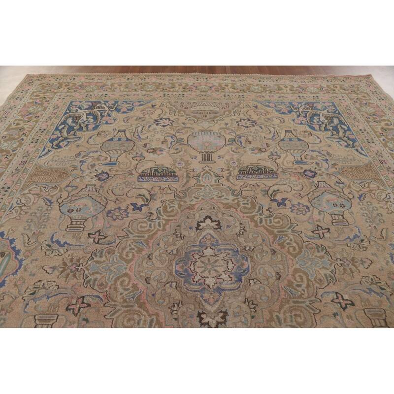 Hand Knotted Oriental 100% Wool Carpet Traditional Floral Peach Kashmar Area Rug - 12' 7'' X 9' 6''