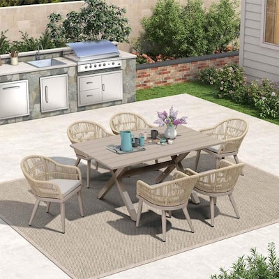 PURPLE LEAF 7 Pieces Patio Dining Set with Outdoor Aluminium Square Dining Table and Woven Rattan Chairs