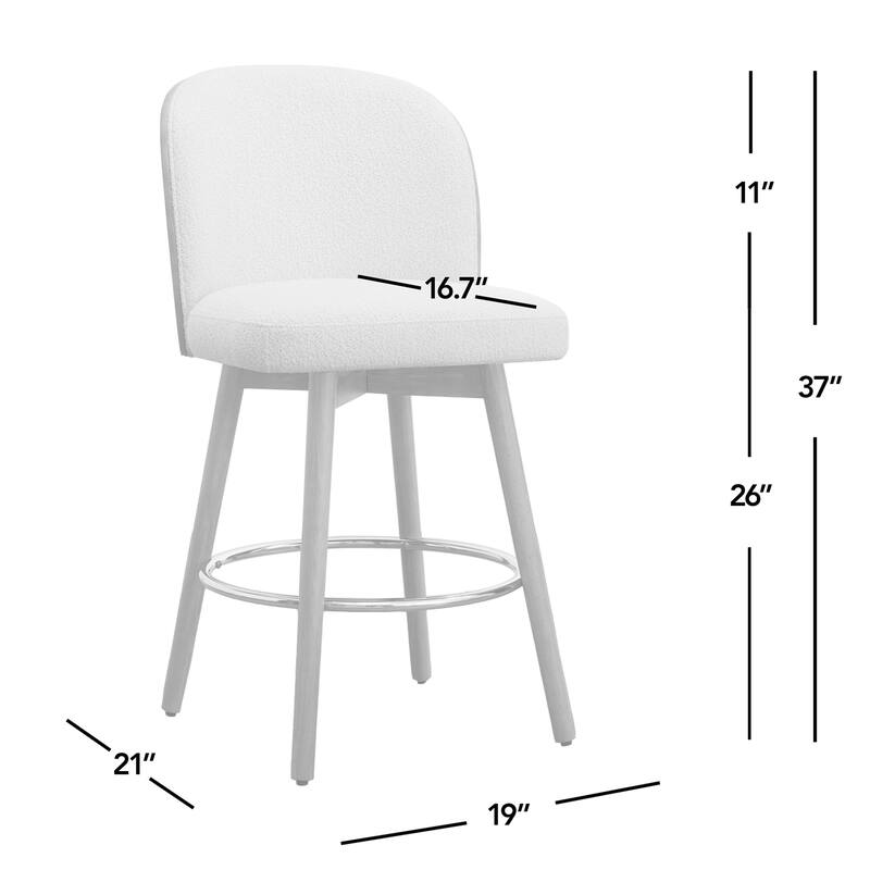 Tomlin Bentwood Upholstered Swivel Counter Stool Set Of 2 Off White Boucle