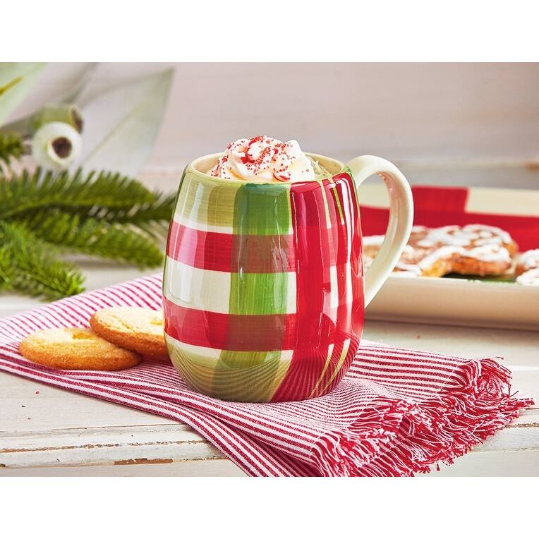 Tis Season Plaid Hand Painted Mug 16 oz