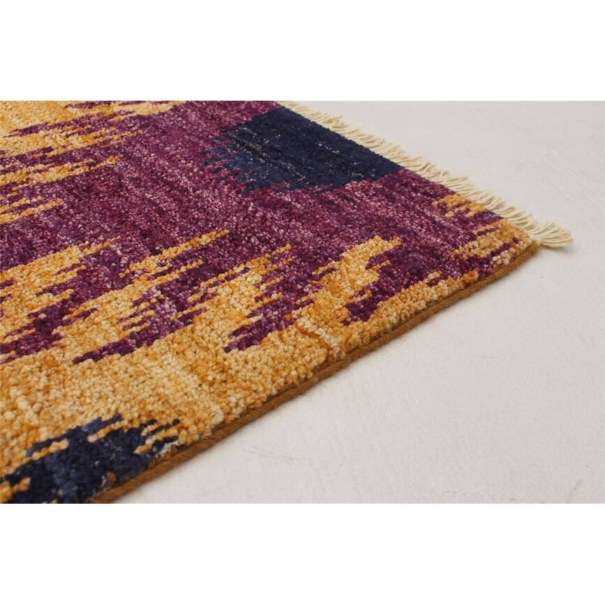 ECARPETGALLERY Handknotted Shalimar Light Brown, Purple Wool Rug 4'0