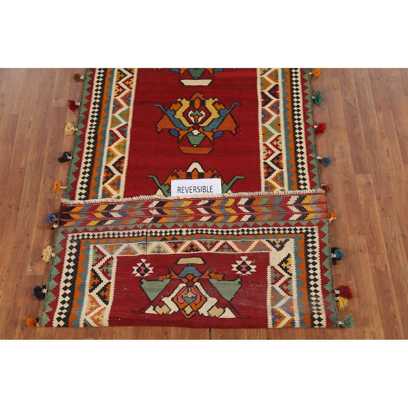 Vegetable Dye Kilim Qashqai Persian Vintage Runner Rug - 4'2"x 12'8"