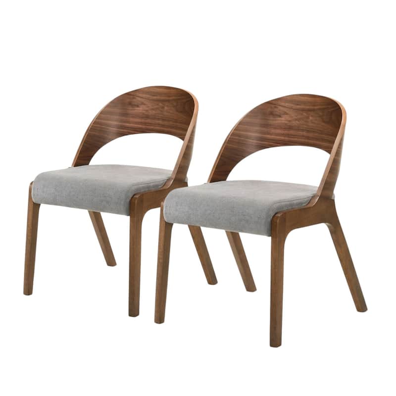 Set of Two Gray Walnut Fabric Modern Dining Chairs