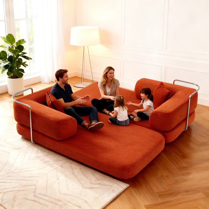 Modular Convertible Sofa Bed Floor Couch with Steel Frame, Simple Sofa Couch Lounge Sleeper Bed for Living Room