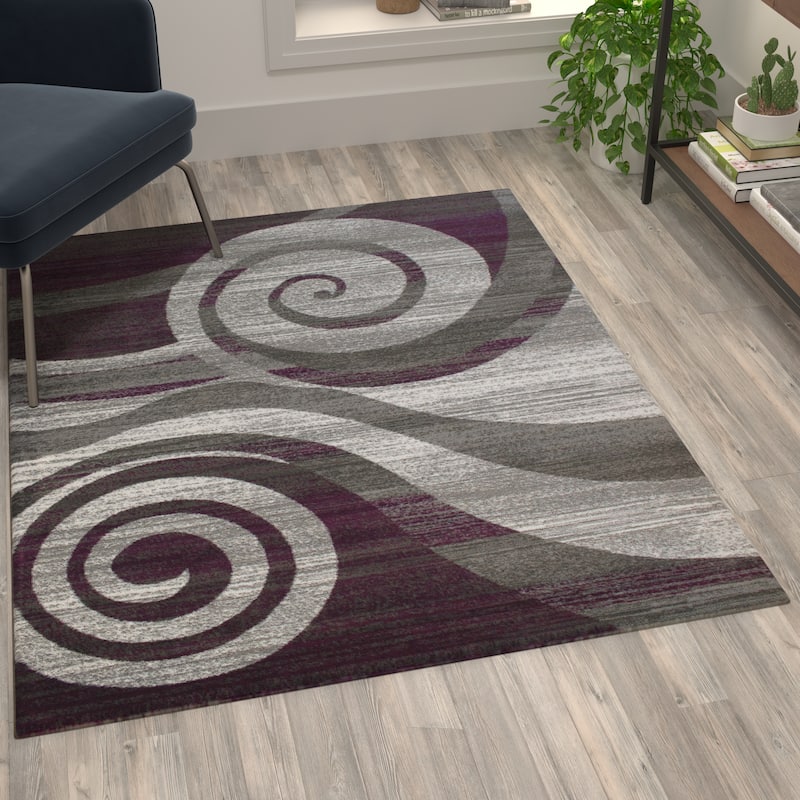 Modern Swirl Design Olefin Area Rug - 4' x 5' - Purple