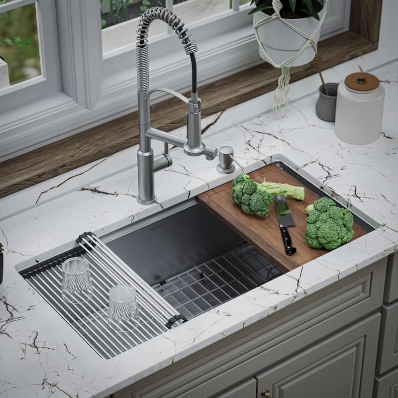 Karran Elite WS-38-PK1 Undermount 36" Single Bowl Stainless Steel Workstation Kitchen Sink