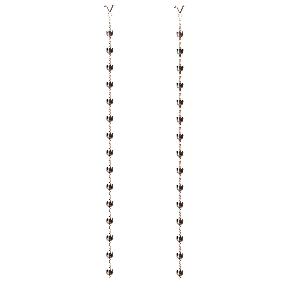 Glitzhome 2-Piece 102" Long Bronze Rain Chains with Fish/ Lotus/ Umbrella/ Watering Pot