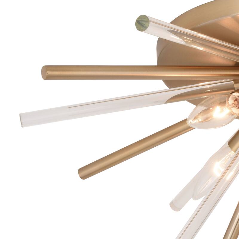 Aria 22.5-in Natural Brass 4 Light Mid Century Modern Sputnik Flush Mount Ceiling Fixture with Glass Accents