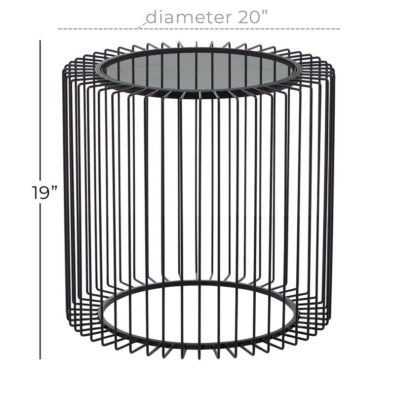 Metal Open Wire Frame Accent Table with Shaded Glass Top - Black - Roche River Decor