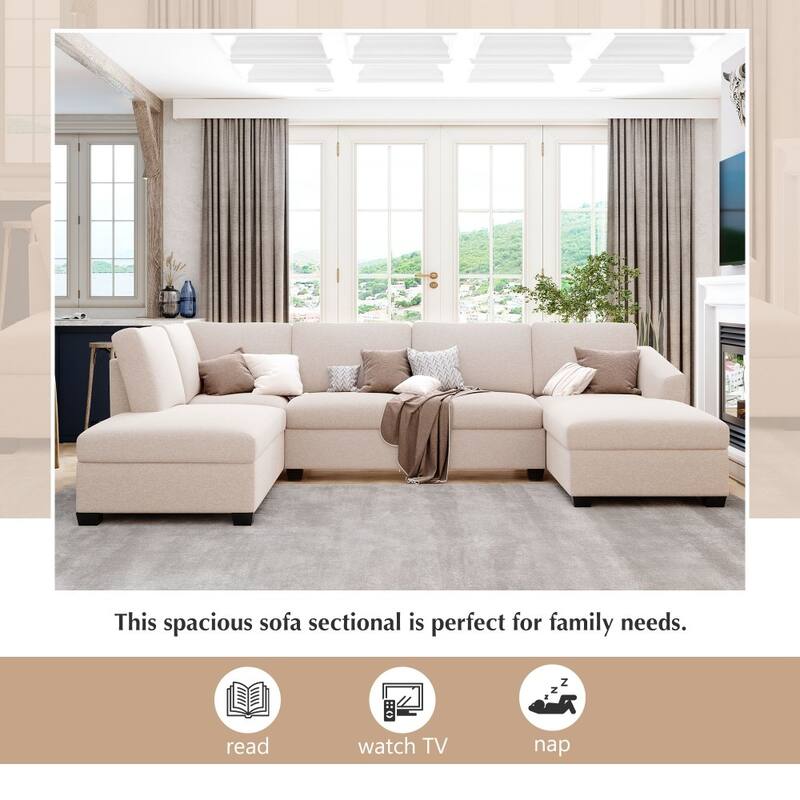U-Shape Sectional Sofa, Double Extra Wide Chaise Lounge Couch