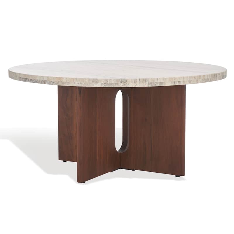 SAFAVIEH Couture Shayna Solid Wood/Travertine Coffee Table - 35Wx35Dx17H