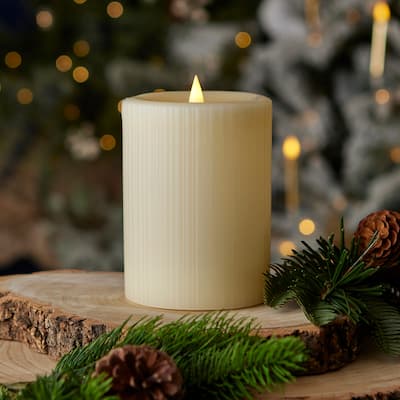 Fine Ribbed Motion Flameless Candle 4x6 Ivory