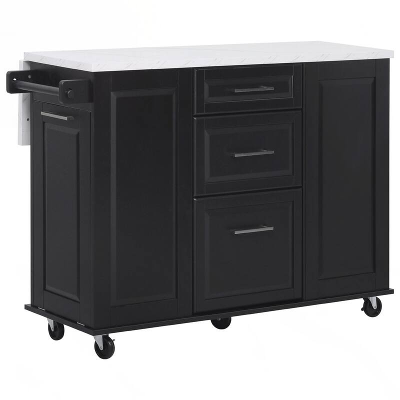 Kitchen Island with Storage Tilt Trash Can Cabinet and Pull Out Cabinet Organizer