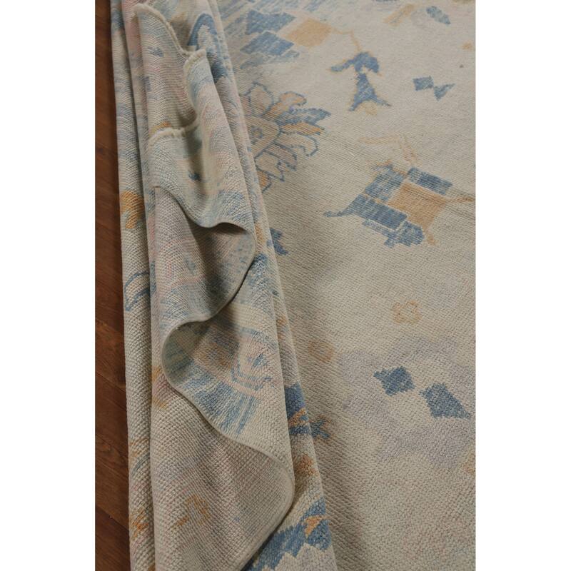 Hand Knotted Oriental 100% Wool Carpet Transitional All-Over Beige & Ivories Oushak Area Rug - 12' 8'' X 9' 6''