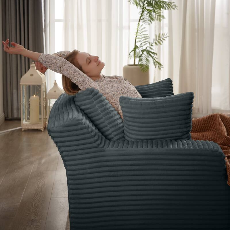 Comfy Sleeper Sofa Corduroy Upholstered Chaise Lounge with Pillows