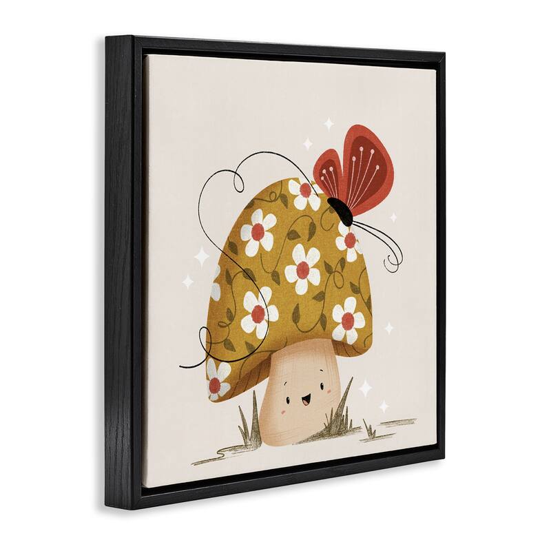 Stupell Happy Mushroom & Butterfly Framed Floater Canvas Wall Art Design By Sarah Hickman