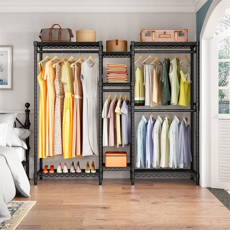 V6 Wire Garment Rack Heavy Duty Clothes Rack Metal with Shelves