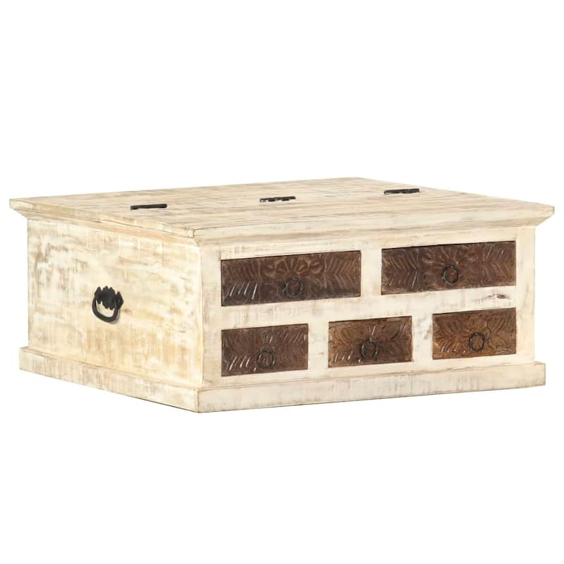 vidaXL Coffee Table White 26.8"x26.8"x11.8" Solid Mango Wood - 26.8" x 26.8" x 11.8"