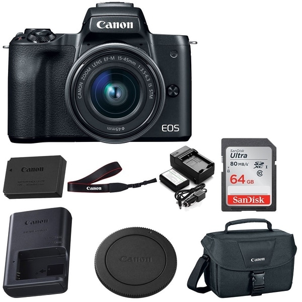 Canon EOS M50 15-45mm Mirrorless Digital Camera (Black) w/ 64GB Bundle. Opens flyout.