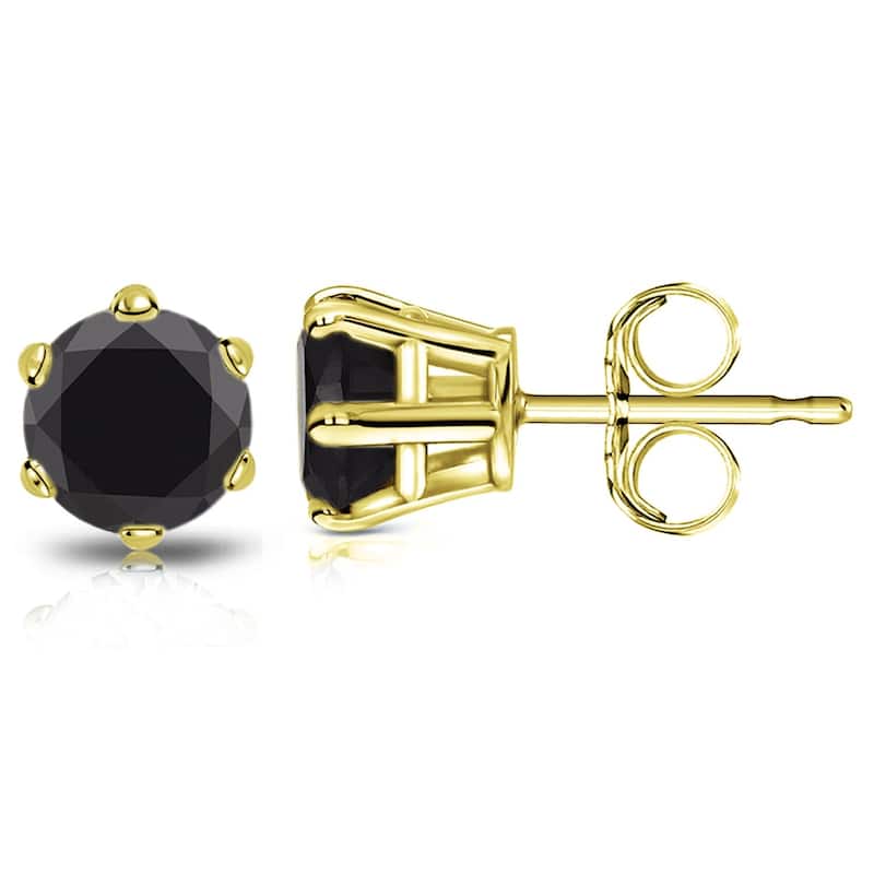 Auriya 14k Gold 2ctw Black Diamond Stud Earrings 6-Prong - Yellow