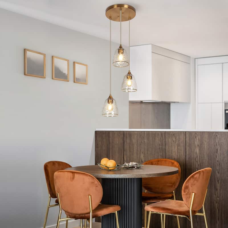 Dilera Modern 3-Light Gold Chandelier Cluster Glass Island Lights for Dining Room - D13.5" x H69" max
