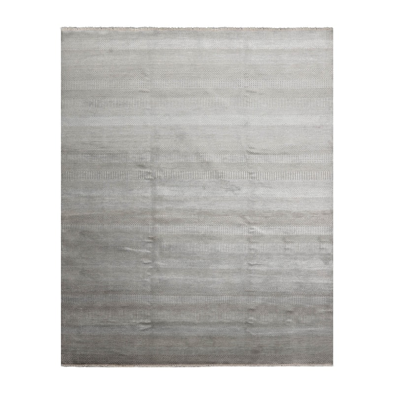 Hand Knotted Tone On Tone Gray Tibetan Wool & Silk Modern Area Rug - 8' 1'' x 10' 2''