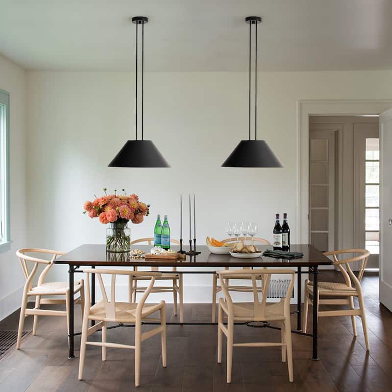 1-Light Modern Industrial Black Pendant Chandeliers with Metal Cone Shade for Dining Room - 16.5