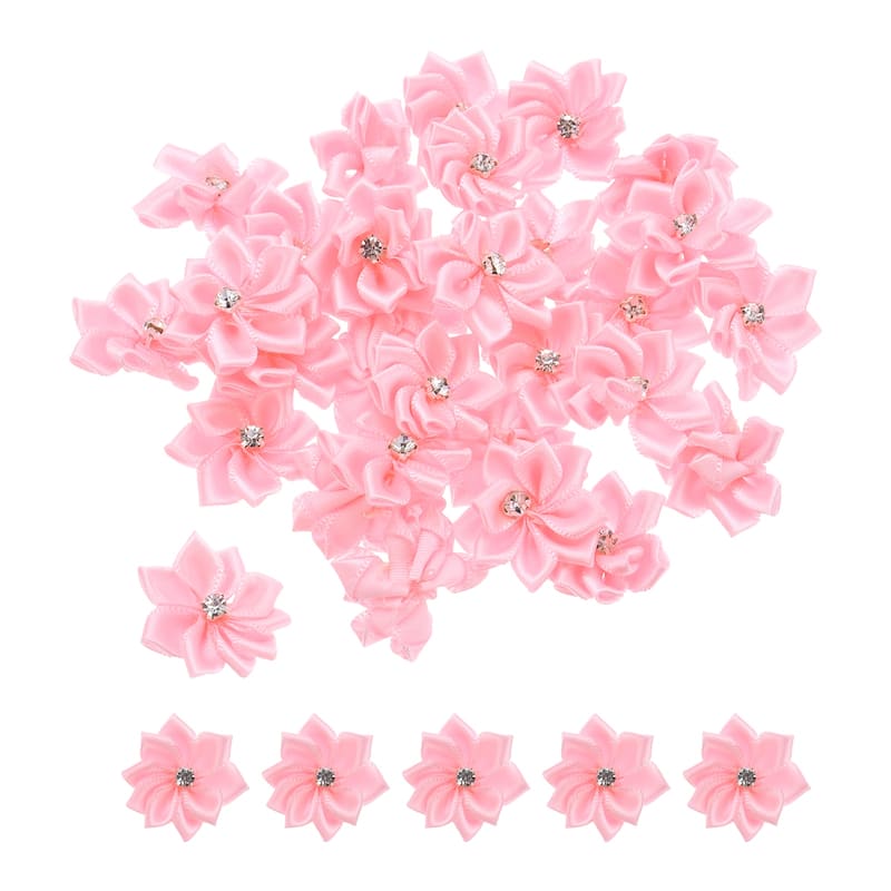 100Pcs Small Ribbon Flowers Satin Ribbon Flowers Mini Fabric Flower - 3cm