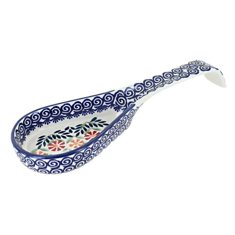 Blue Rose Polish Pottery P164 Manufaktura Large Spoon Rest - Garden Bouquet