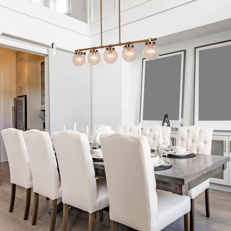 Bola Modern Gold 5-Light Linear Chandelier Globe Glass Kitchen Island Lights - L 38" x W5" x H 7.4"