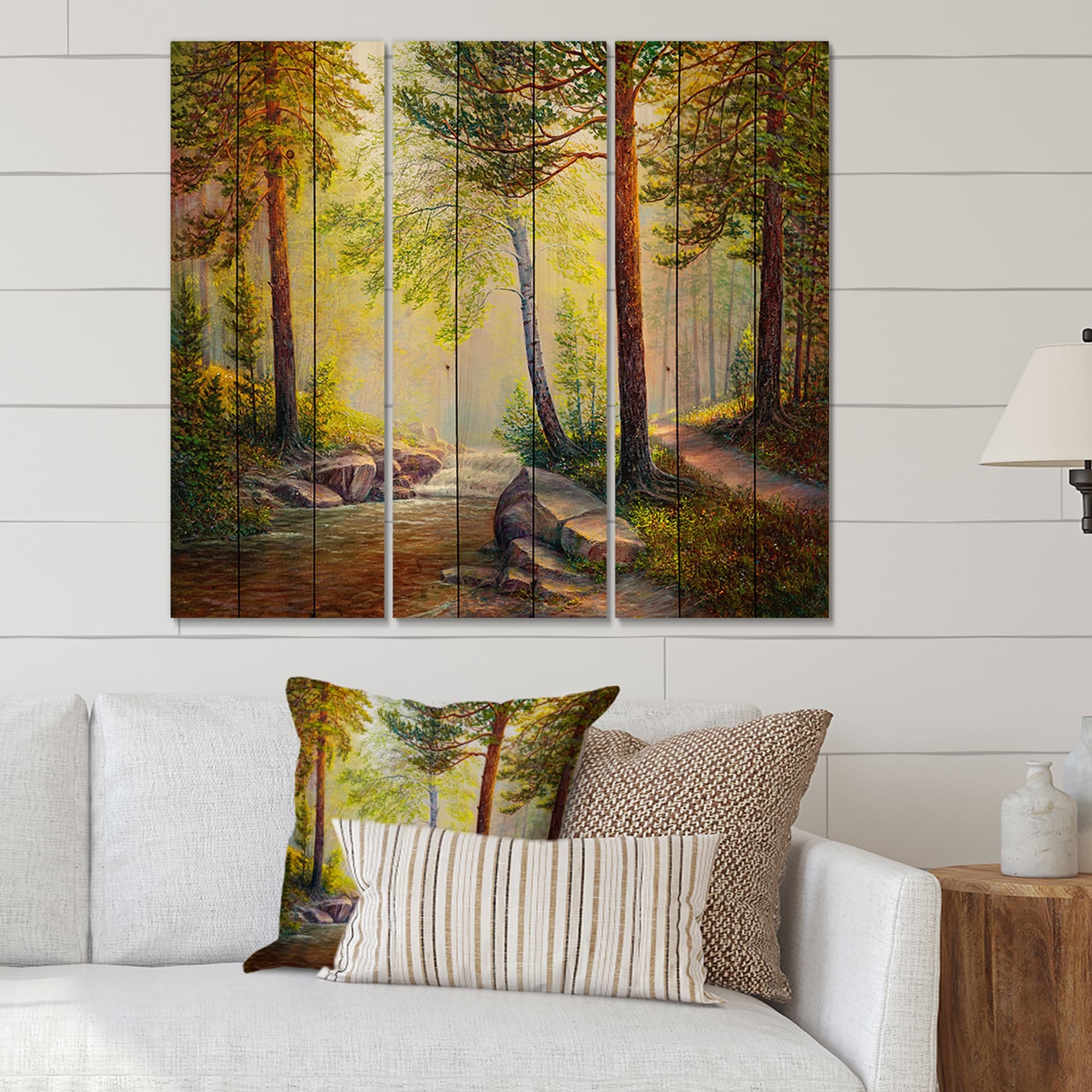Designart 'Afternoon Light Through The Trees In The Forest' Traditional  Print on Natural Pine Wood Panels Bed Bath  Beyond 35032035