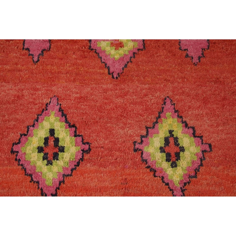 Geometric Moroccan Oriental Area Rug Hand-Knotted Wool Carpet - 7'0" x 9'7"