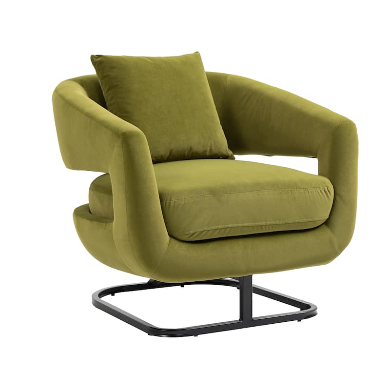 Upholstered Tufted Living Room Chair Textured Linen Fabric Accent Chair with Metal Stand