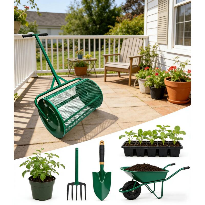 The Original 24 Inch Compost and Peat Moss Spreader Roller, Top Soil, Sand, Manure, Mulch, Top Dressing Lawn and Garden Spreader