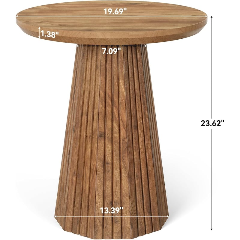 19-inch Farmhouse Solid Wood Small Round Pedestal Side/End Table with Fluted Base