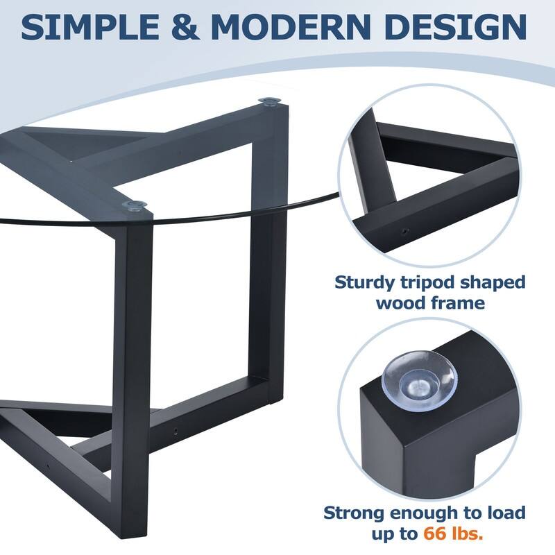 Modern Round Glass Coffee Table with Wood Tripod Base - Easy Assembly